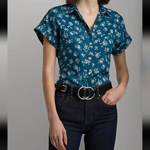 Lauren Ralph Lauren Floral Short Sleeve Shirt Sz XL Relaxed Fit Linen Old Money